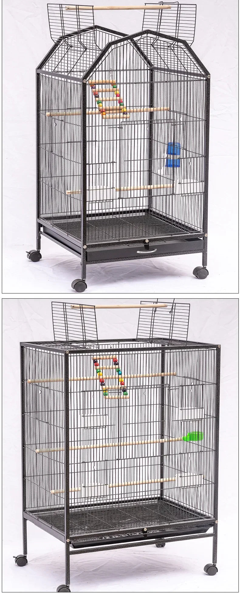 Large Metal Bird Cage with Wood Stand for Conures Lovebird Cockatiel Parakeets House Parrots Playground Activity Center