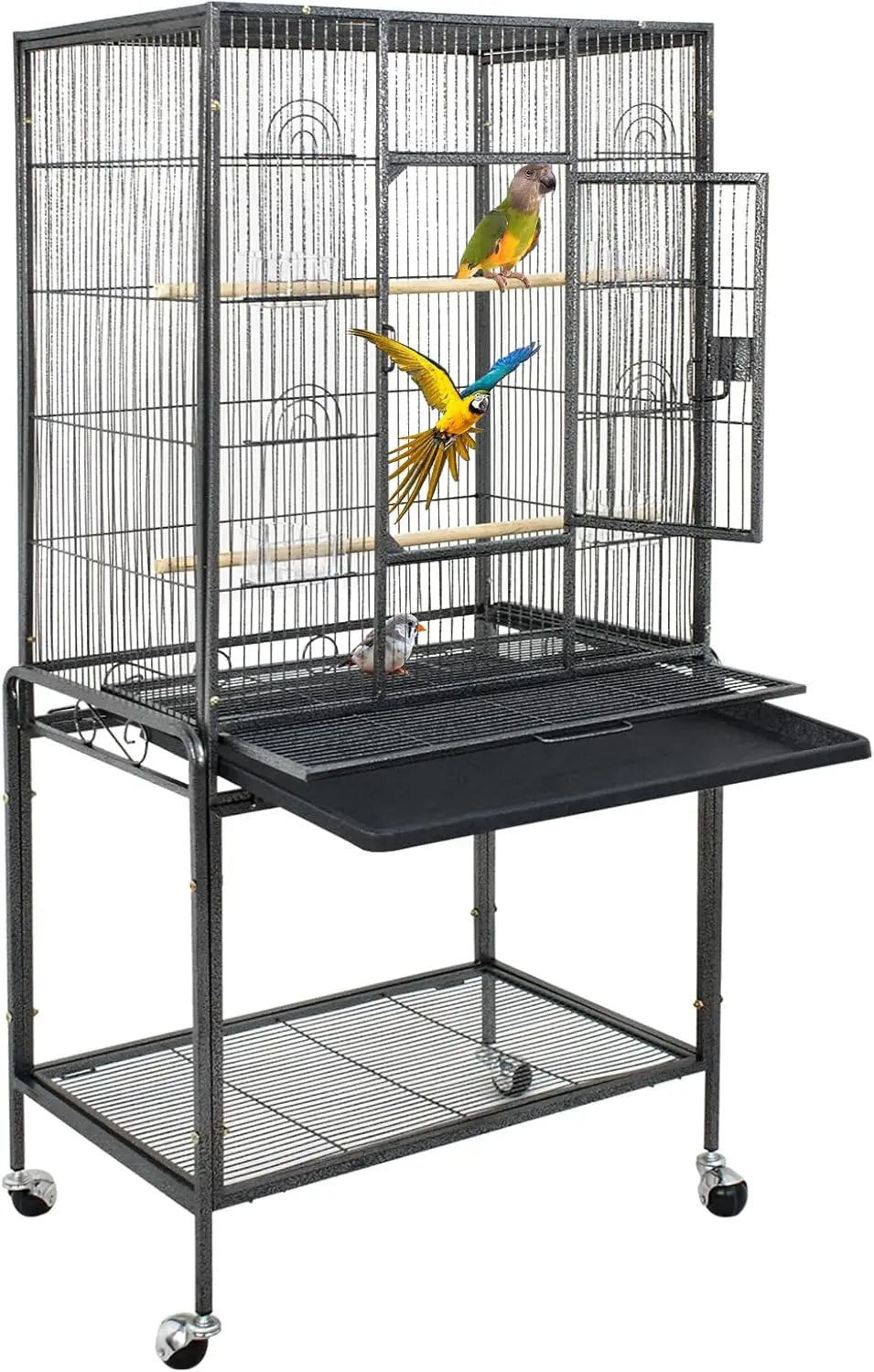 Bird Flight Cage with Rolling Bracket, Large Forged Iron Vertical, Suitable for A Variety of Small to Medium-sized Birds