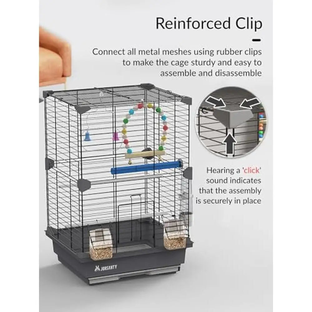 Small Metal Pet Bird Cage Bird Carrier Travel Cage with Standing Stick Swing Feeder Easy Clean 3-Tier Spacious Portable Cage Kit