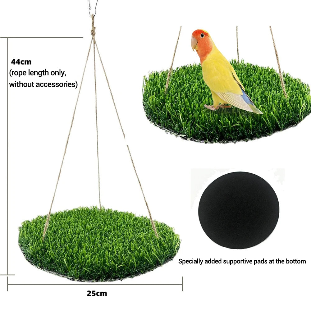 Bird Swing For Parakeets Large Bird Foraging Mat Toys, Natural Parrot Cage Hammock With Hook, Climbing Perch Hanging Toy