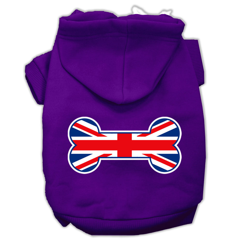 Pet, Dog & Cat Hoodie Screen Printed, "Bone Shaped Flag United Kingdom (Union Jack) Flag"