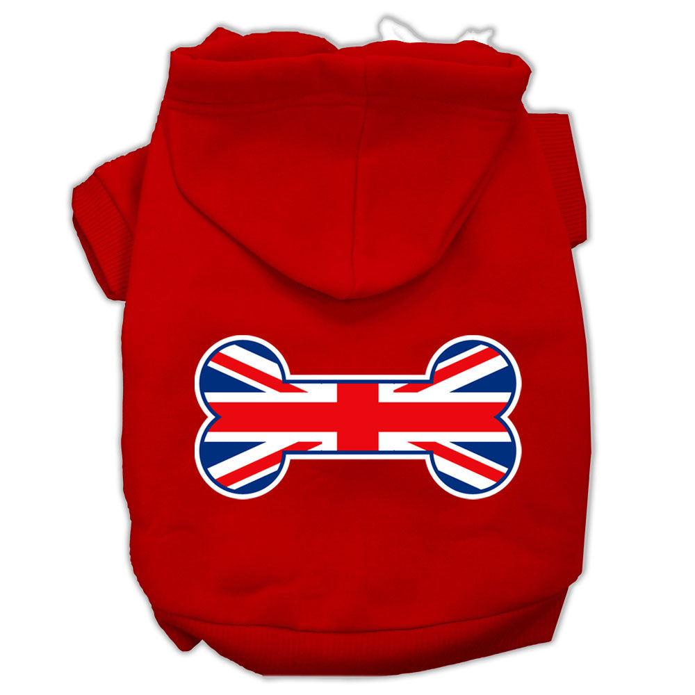 Pet, Dog & Cat Hoodie Screen Printed, "Bone Shaped Flag United Kingdom (Union Jack) Flag"