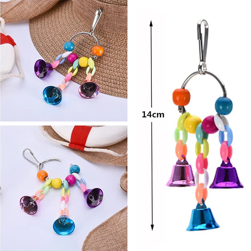 Parrot Toys Bird Hanging Toy With Colorful Beads Belly Chain Pet Bird Parrot Chew Bite Bird Cage Accessories Bird Hanging Toy