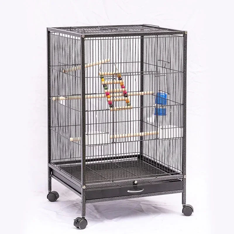 Large Metal Bird Cage with Wood Stand for Conures Lovebird Cockatiel Parakeets House Parrots Playground Activity Center