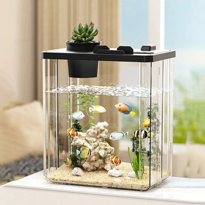 Transparent Betta Fish Viewing Box Removable with Cover Tabletop Fish Tank Goldfish Bowl Plastic Hydroponic Planter Fish Tank