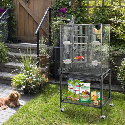 Bird Flight Cage with Rolling Bracket, Large Forged Iron Vertical, Suitable for A Variety of Small to Medium-sized Birds