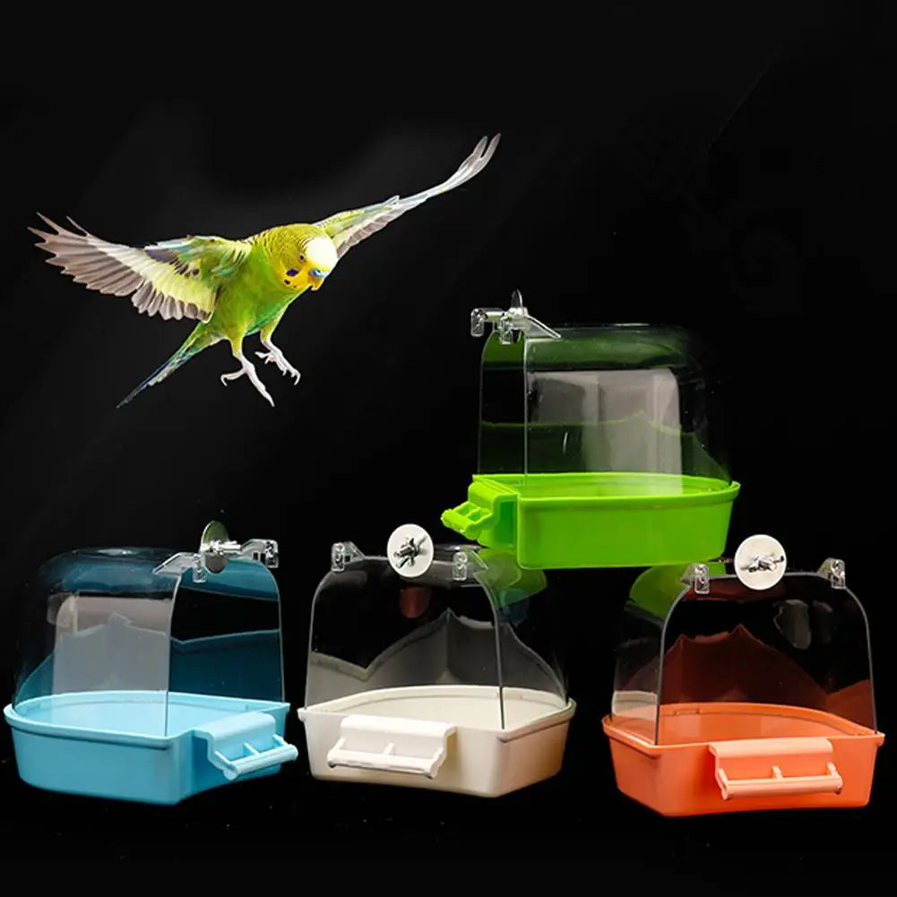 Clear Hanging Bird Bath for Cage Parakeet Bird Cage Accessories Parrots Bathtub Bath Shower Cage for Canary Budgerigar Cockatiel