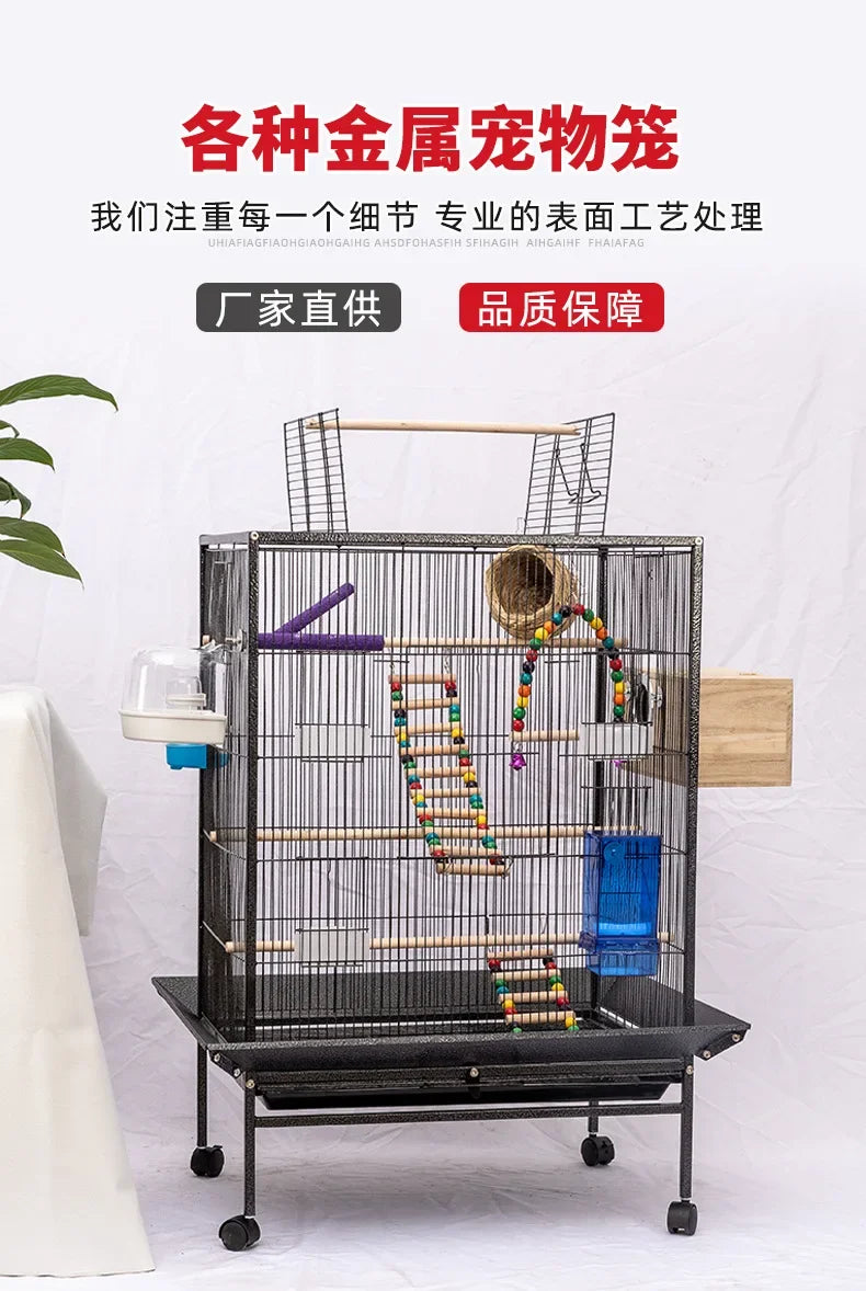 Large Metal Bird Cage with Wood Stand for Conures Lovebird Cockatiel Parakeets House Parrots Playground Activity Center