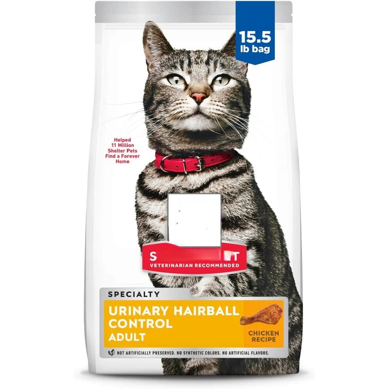 Urinary Hairball Control, Adult 1-6, Urinary Track Health & Hairball Control Support, Dry Cat Food, Chicken Recipe, 15.5 lb Bag