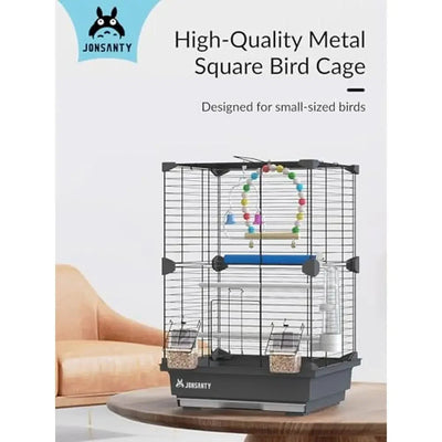 Small Metal Pet Bird Cage Bird Carrier Travel Cage with Standing Stick Swing Feeder Easy Clean 3-Tier Spacious Portable Cage Kit