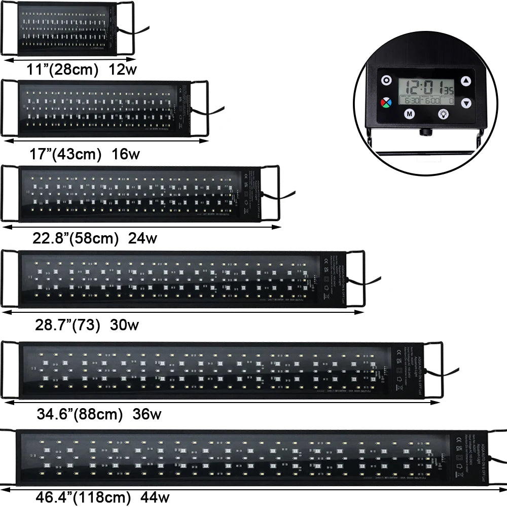 30-60cm Fish Tank 24/7 Full Spectrum Lighting LED Light Aquarium Decoration Aquatic Plant Growth Lamp IP68 Waterproof 100V-240V