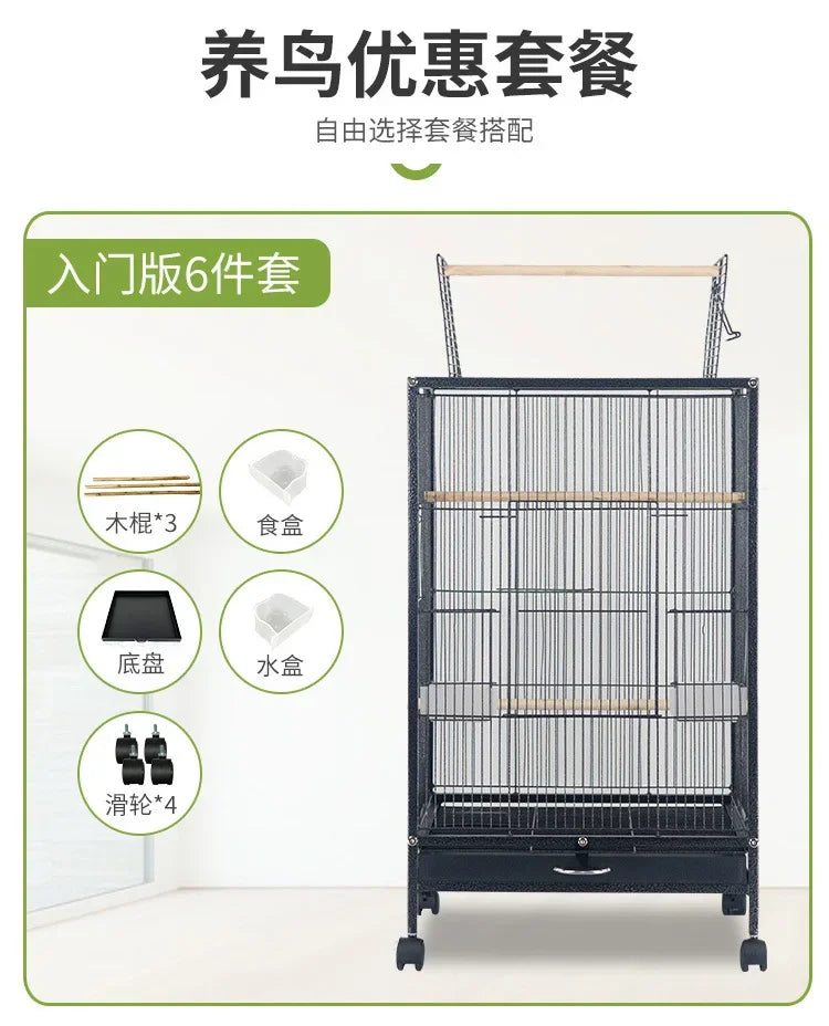 Large Metal Bird Cage with Wood Stand for Conures Lovebird Cockatiel Parakeets House Parrots Playground Activity Center