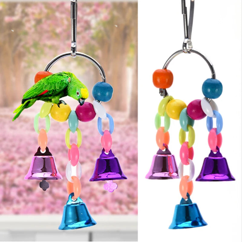 Parrot Toys Bird Hanging Toy With Colorful Beads Belly Chain Pet Bird Parrot Chew Bite Bird Cage Accessories Bird Hanging Toy