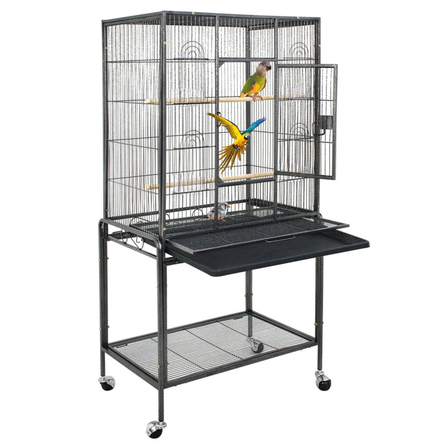 US 53 Inch Flight Bird Cage Large Wrought Iron Parrot Cage w/ Rolling Stand 2 Color