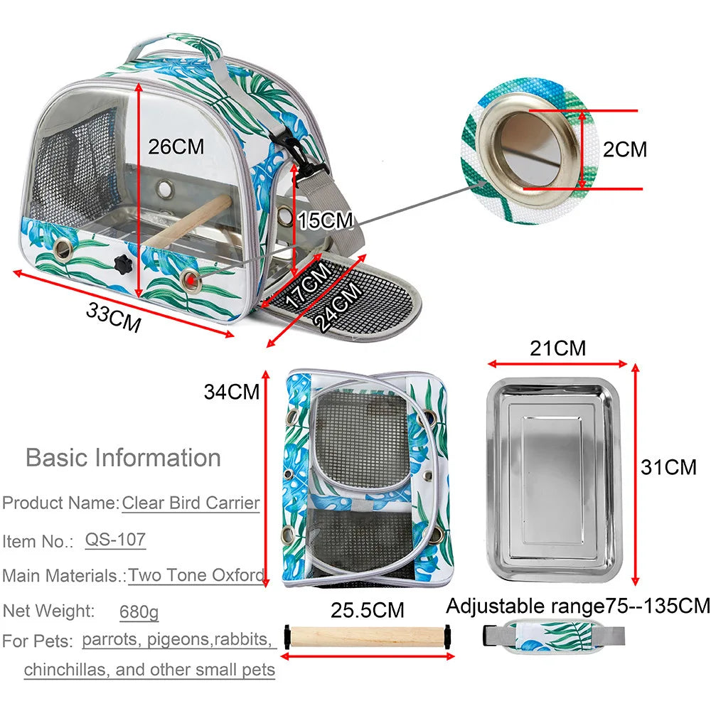 Portable Clear Bird Parrot Transport Cage Breathable Bird Carrier Travel Bag  Rabbit Mole Hamster Hedgehog Small Pet Outdoor Bag