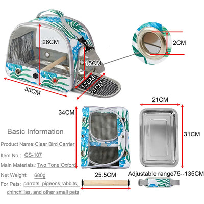 Portable Clear Bird Parrot Transport Cage Breathable Bird Carrier Travel Bag  Rabbit Mole Hamster Hedgehog Small Pet Outdoor Bag