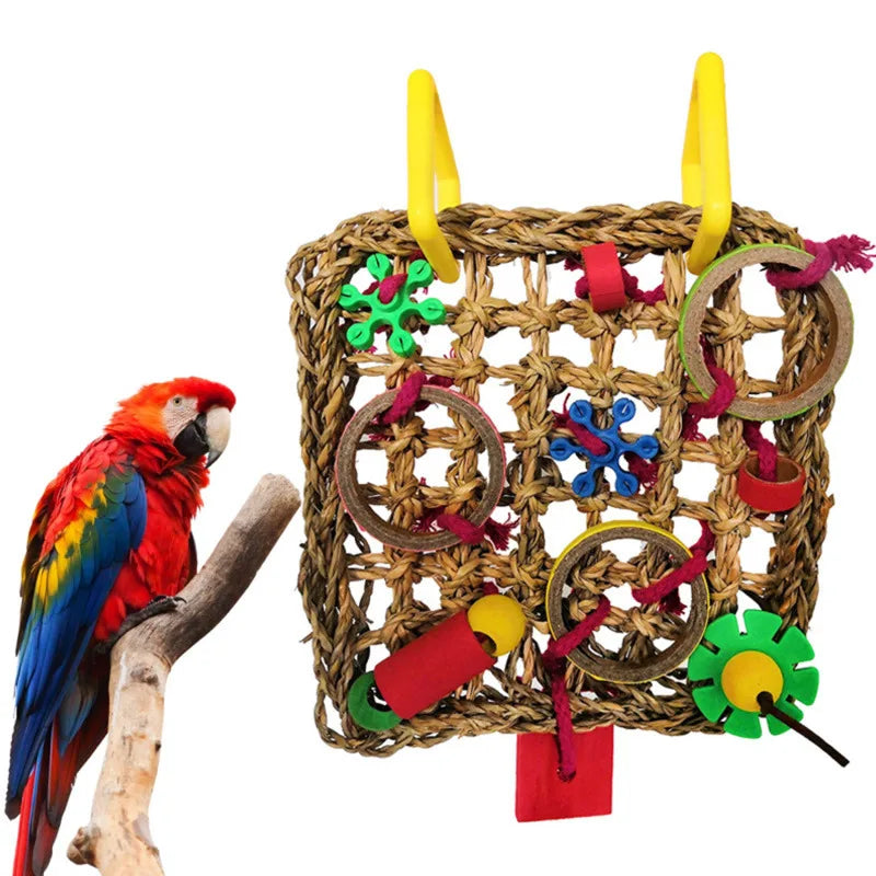 8PCS Set Combination Parrot Bird Toys Wood Articles Bite Pet Bird Toys For Parrot Training Bird Toy Swing Ball Bell Standing