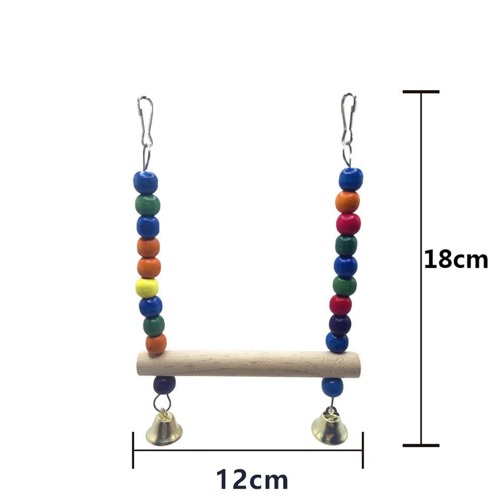 Bird Cage Toys for Parrots Wooden Colorful Swing Ladder Birds Reliable Chewable Bite Bridge Wooden Beads Shape Parrot Toy