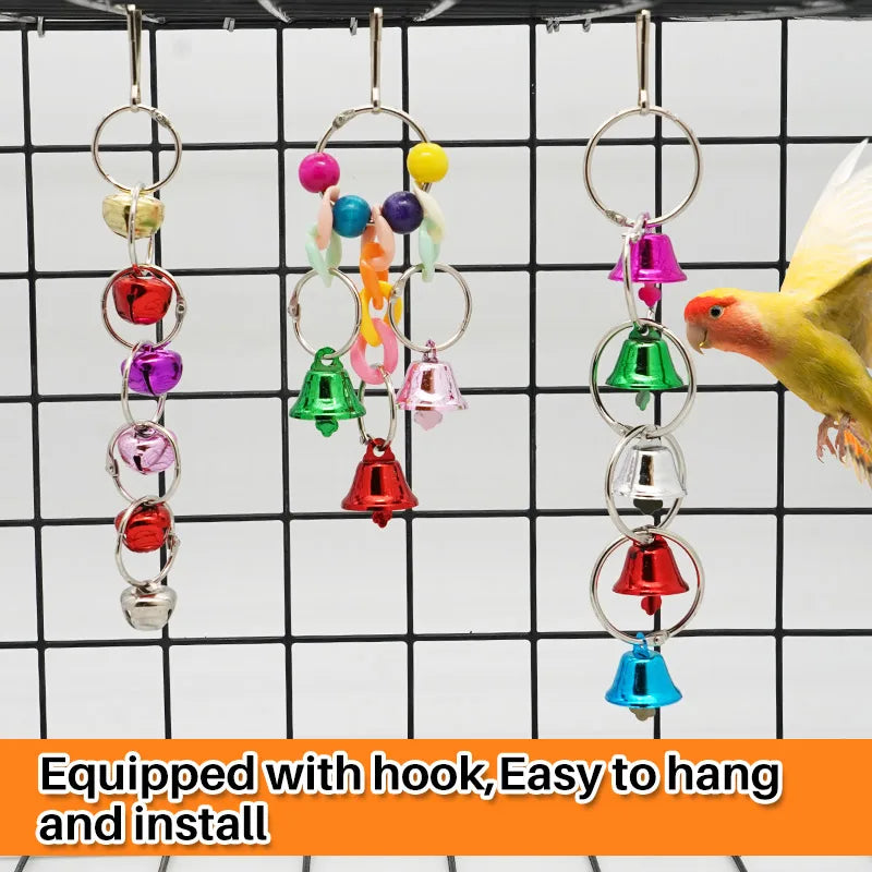 Parrot Bite Toy Bird Ring Bell Parrot Hanging Swing Chain Toy Parakeet Chew Swings Toy with Hanging Bells Bird Cage Bird Toys