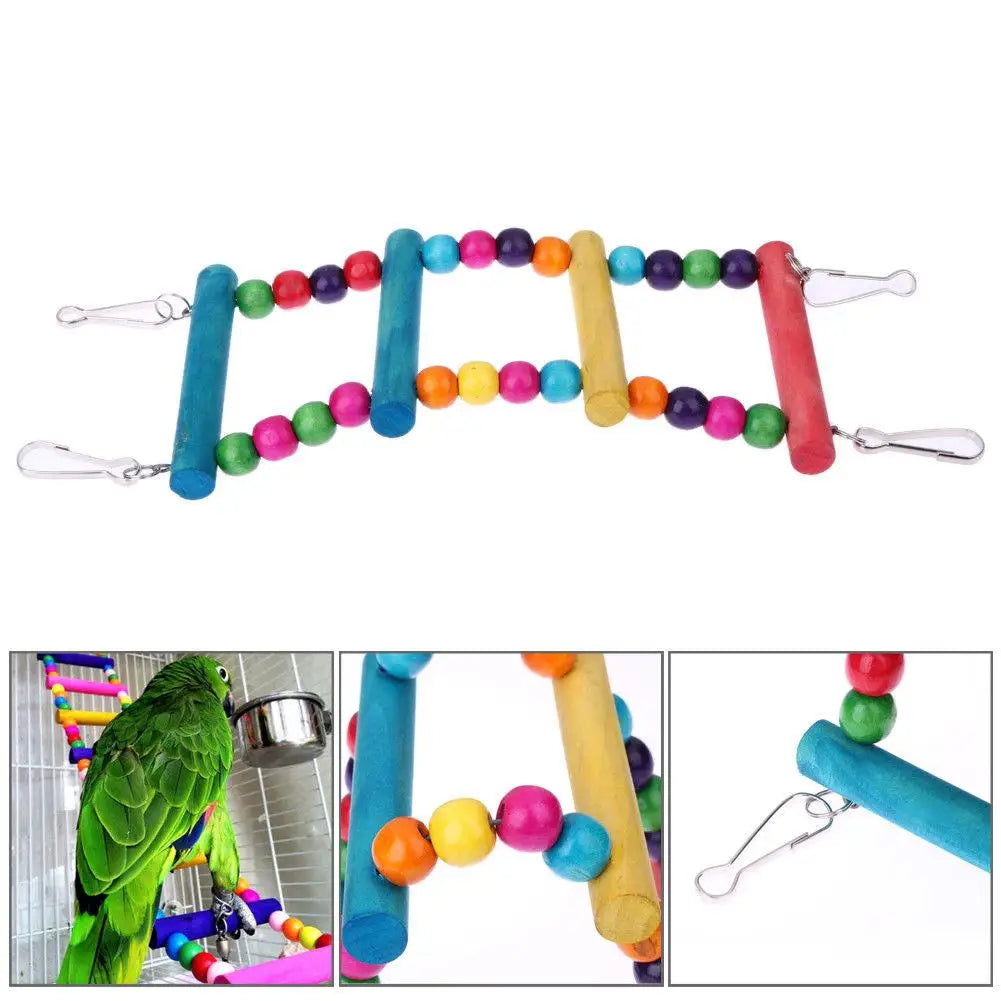 Parrot Macaw Cage Swing Shelf  Pet Bird Toys Pet Bird Toys Colourful Wooden Ball Ladder Climb Parrot Birds Toy Accessory