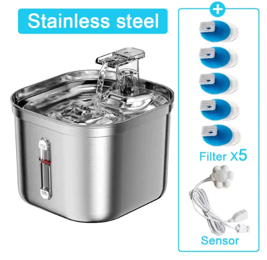 Ultra-Quiet Stainless Steel Cat Fountain with Automatic Sensor & Filter