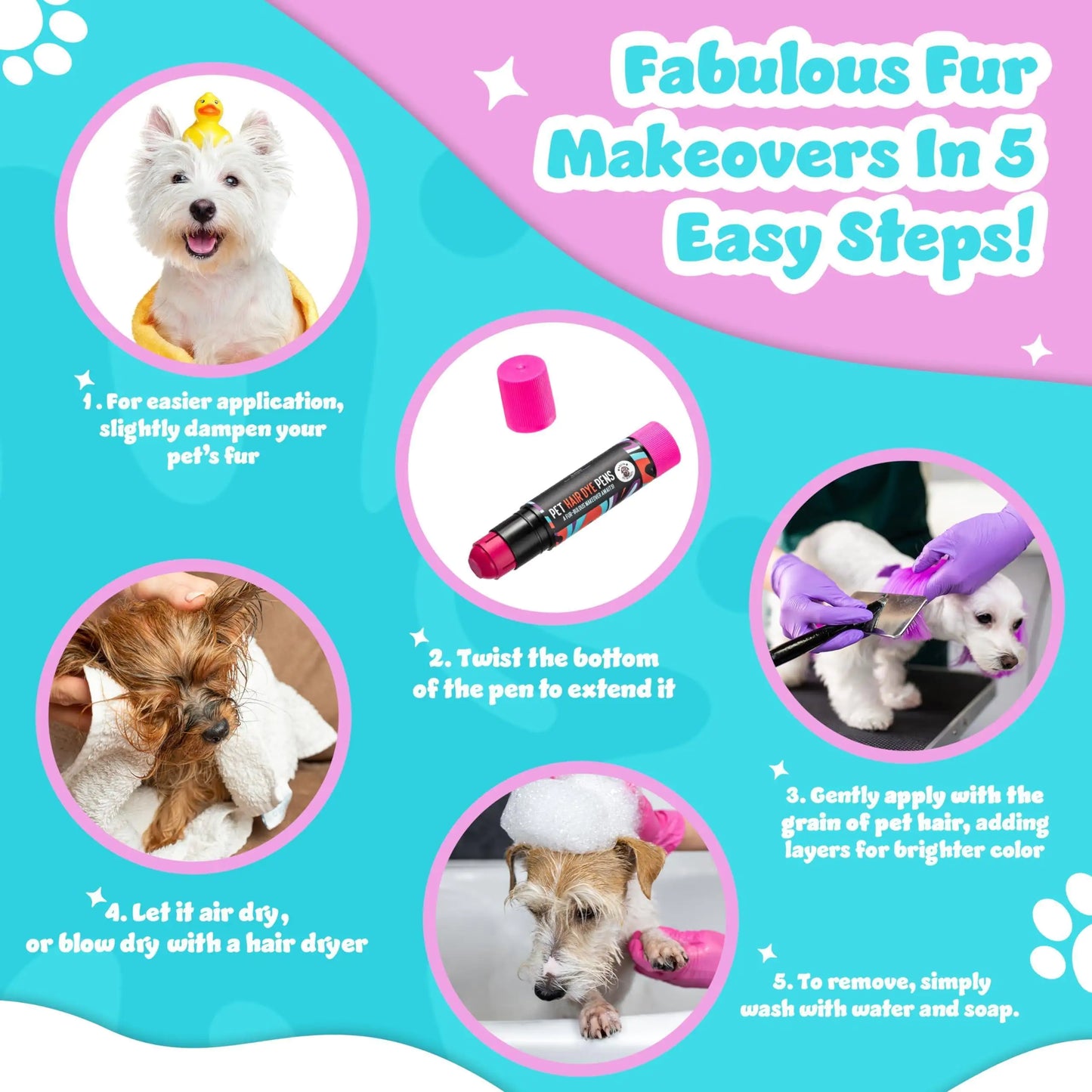 Dog Hair Dye 8 Color Dog Safe Hair Dye Non Toxic Temporary Pet Hair Paint Pens