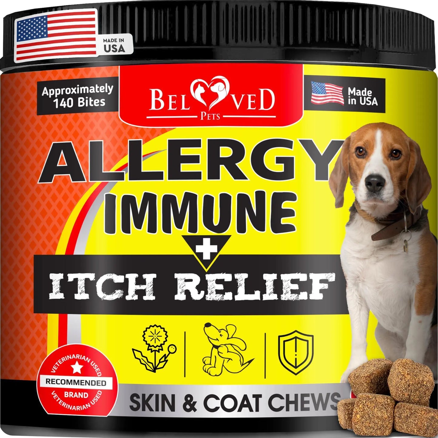 Dog Anti Itch Allergy Relief Chews Dry Itchy Skin Hot Spot Treatment with Omega3