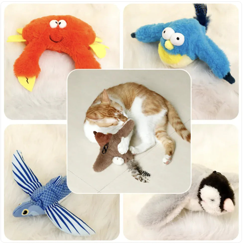 Interactive Plush Pet Toy - Sound & Motion Jumping Fish or Flapping Bird