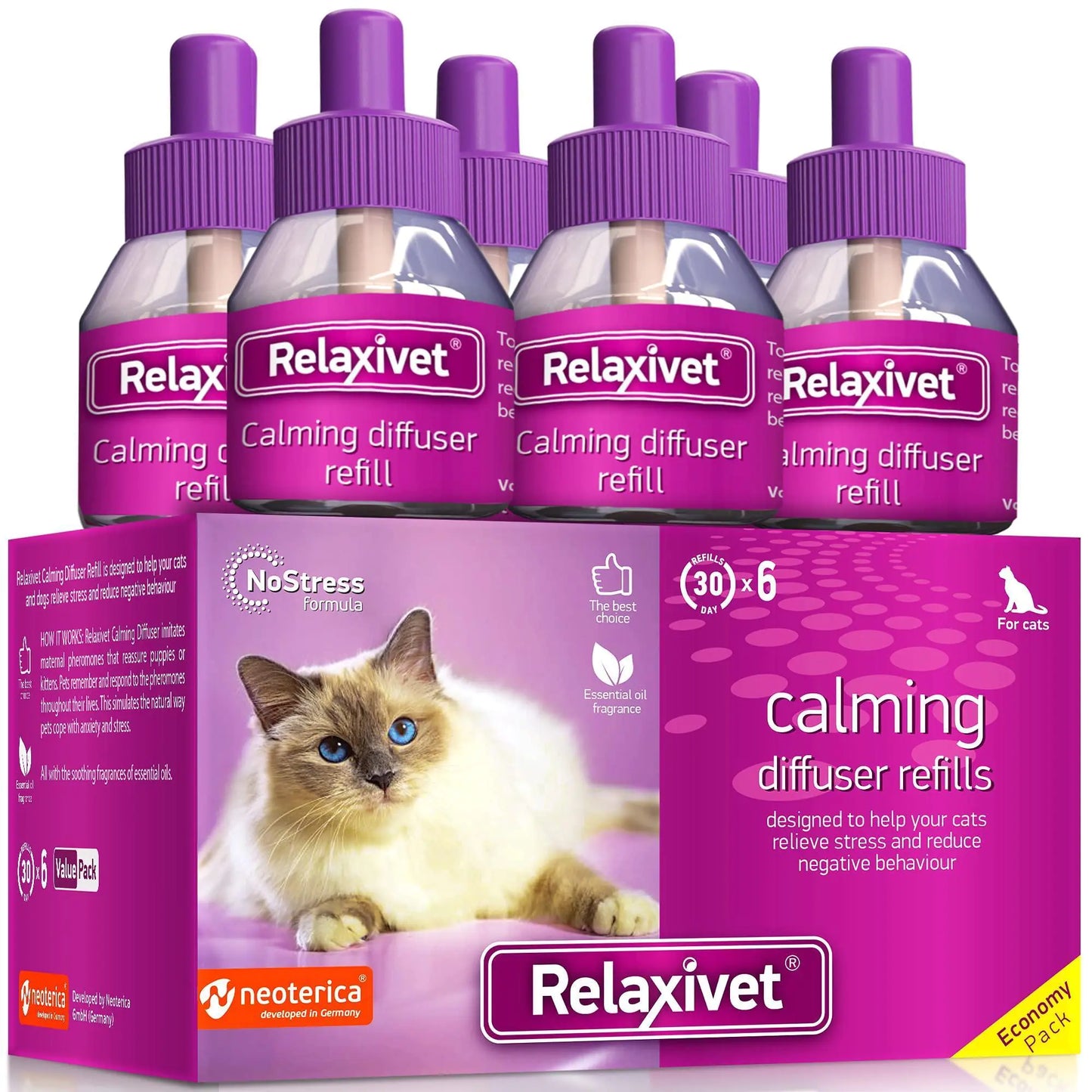 Calming Cat Diffuser Refill Anti Anxiety Pet Feline Calm Pheromones 6 Pack