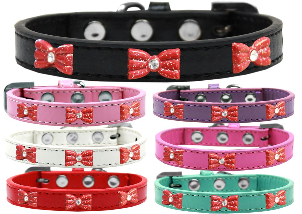 Dog, Puppy & Pet Widget Fashion Collar, "Red Glitter Bow"