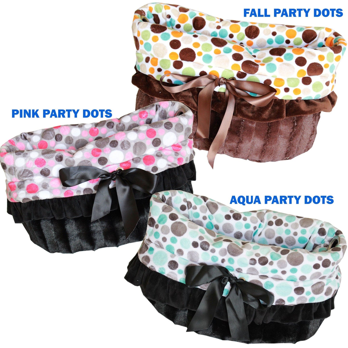 Dog, Puppy & Pet or Cat Reversible Snuggle Bugs Pet Bed, Bag, and Car Seat All-in-One, "Party Dots Group" (Available in 3 pattern options!)