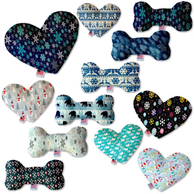 Pet and Dog Plush Heart or Bone Toy, "Winter Wonderland Group" (Available in different sizes, and 10 different patterns!)