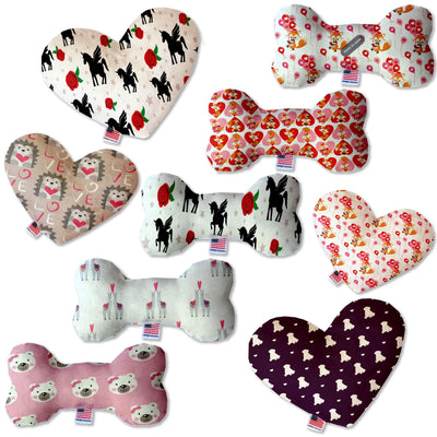 Pet and Dog Plush Heart or Bone Toy, "Valentine's Day Friends Group" (Available in different size, and 7 different patterns!)