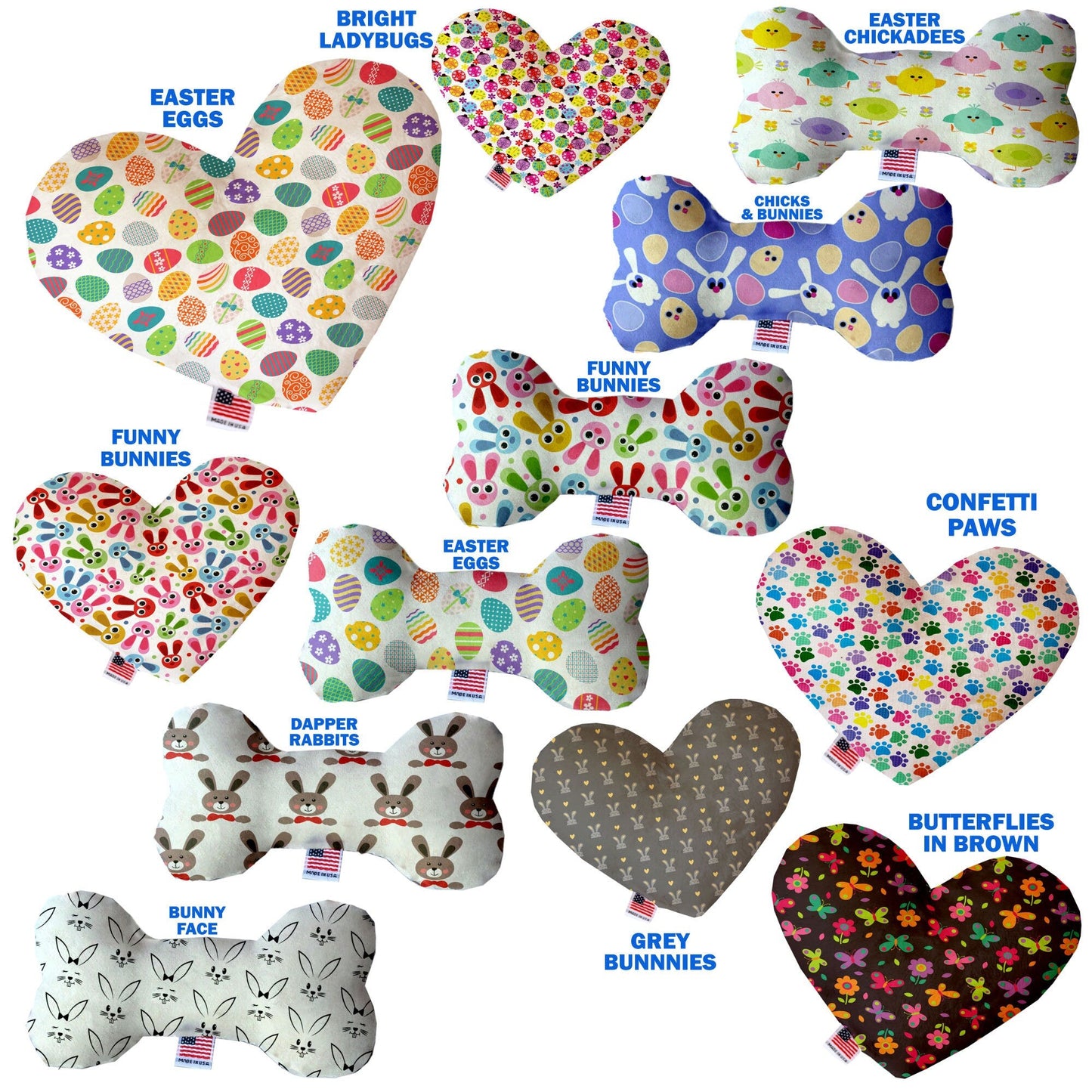 Pet and Dog Plush Heart or Bone Toy, "Easter Group" (Available in different sizes, and 10 different pattern options!)