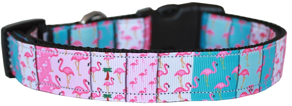 Pet Dog & Cat Nylon Collar or Leash, "Flamingo Fun"