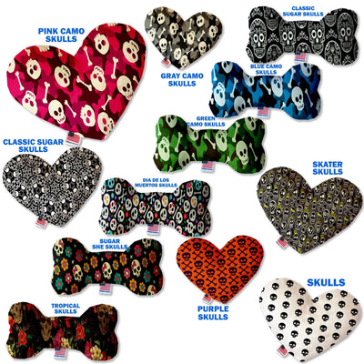 Pet and Dog Plush Heart or Bone Toy, "Skulls Group" (Available in different sizes, and 12 different pattern options!)