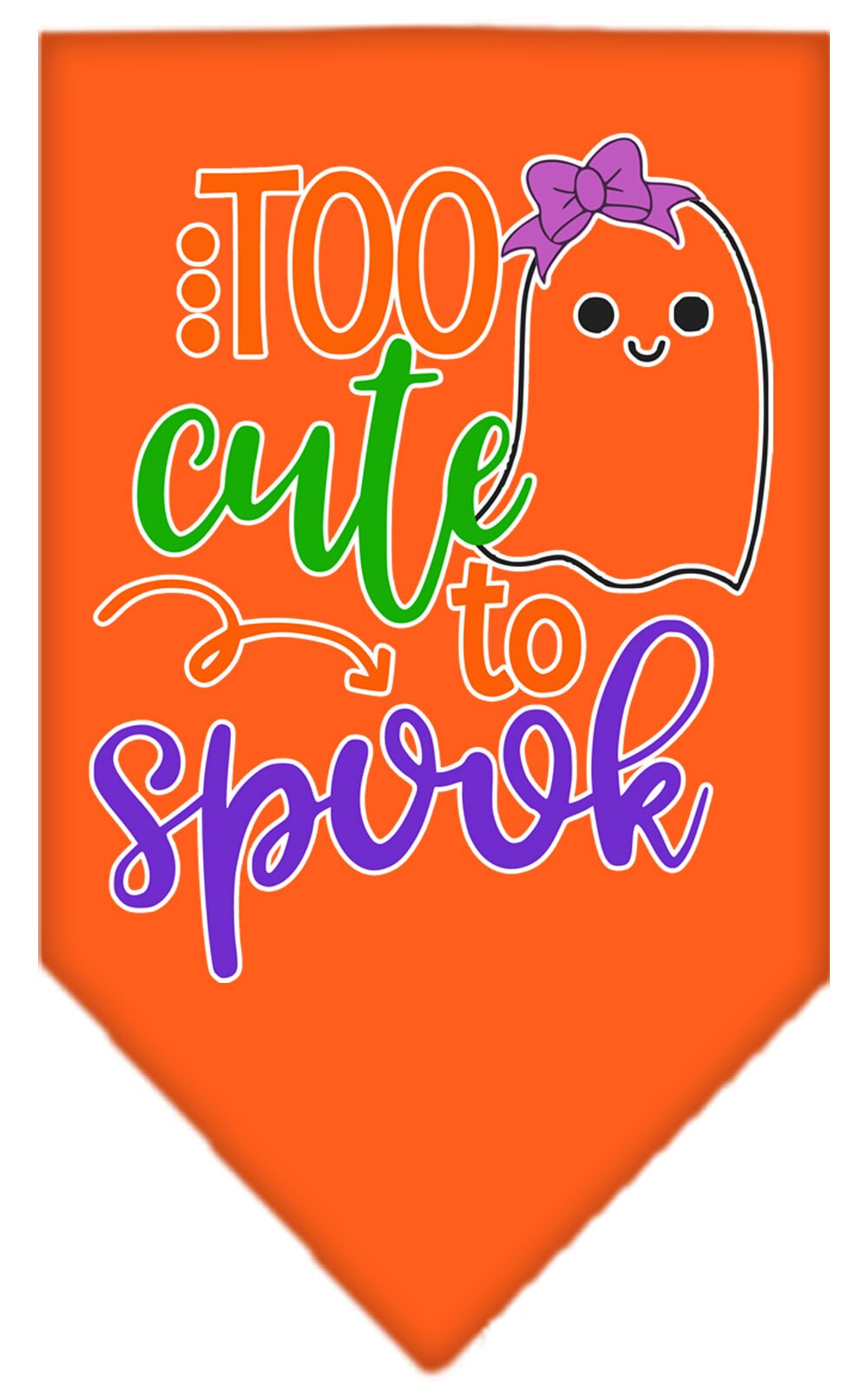 Halloween Pet and Dog Bandana Screen Printed, "Too Cute To Spook - Girly Ghost"