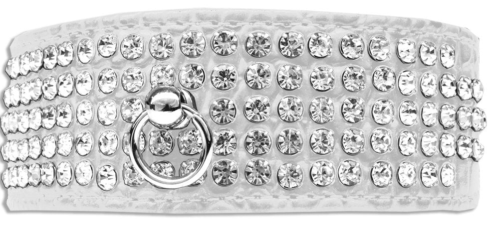 Dog, Puppy & Pet Designer Croc Collar, "Five Row Clear Crystal"