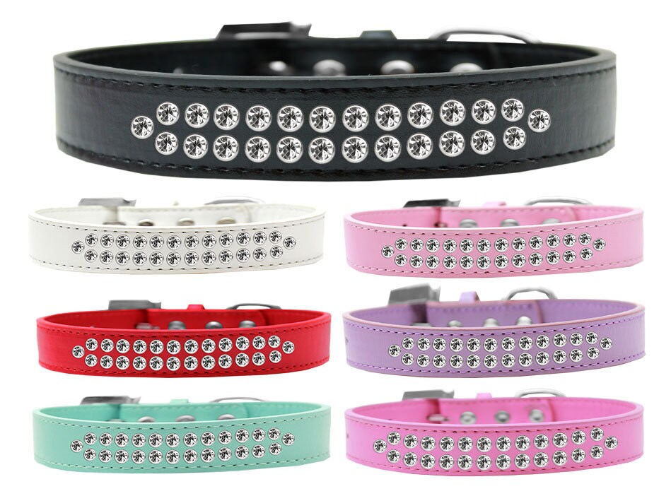 Dog, Puppy & Pet Fashion  Collar, "Two Row Clear Crystal Rimsets"