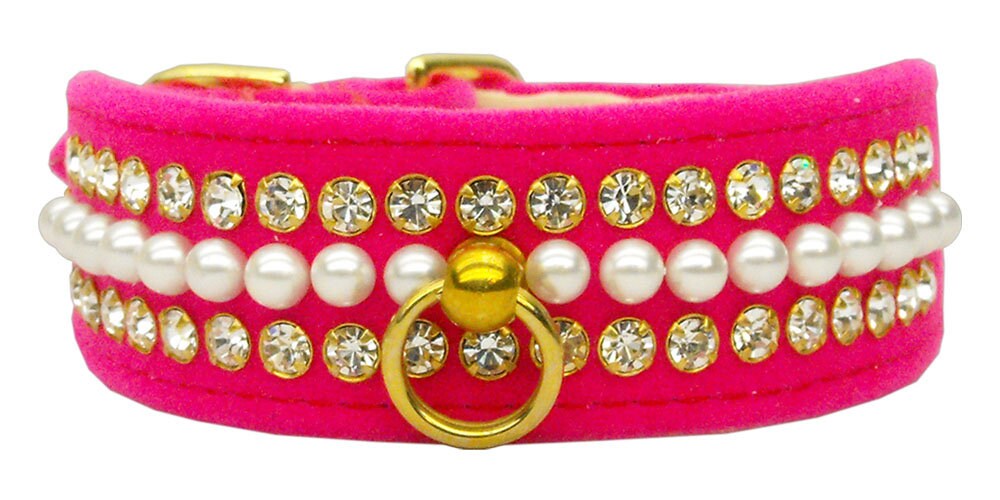 Dog, Puppy and Pet Collar, "Velvet Mini Pearl & Crystal"