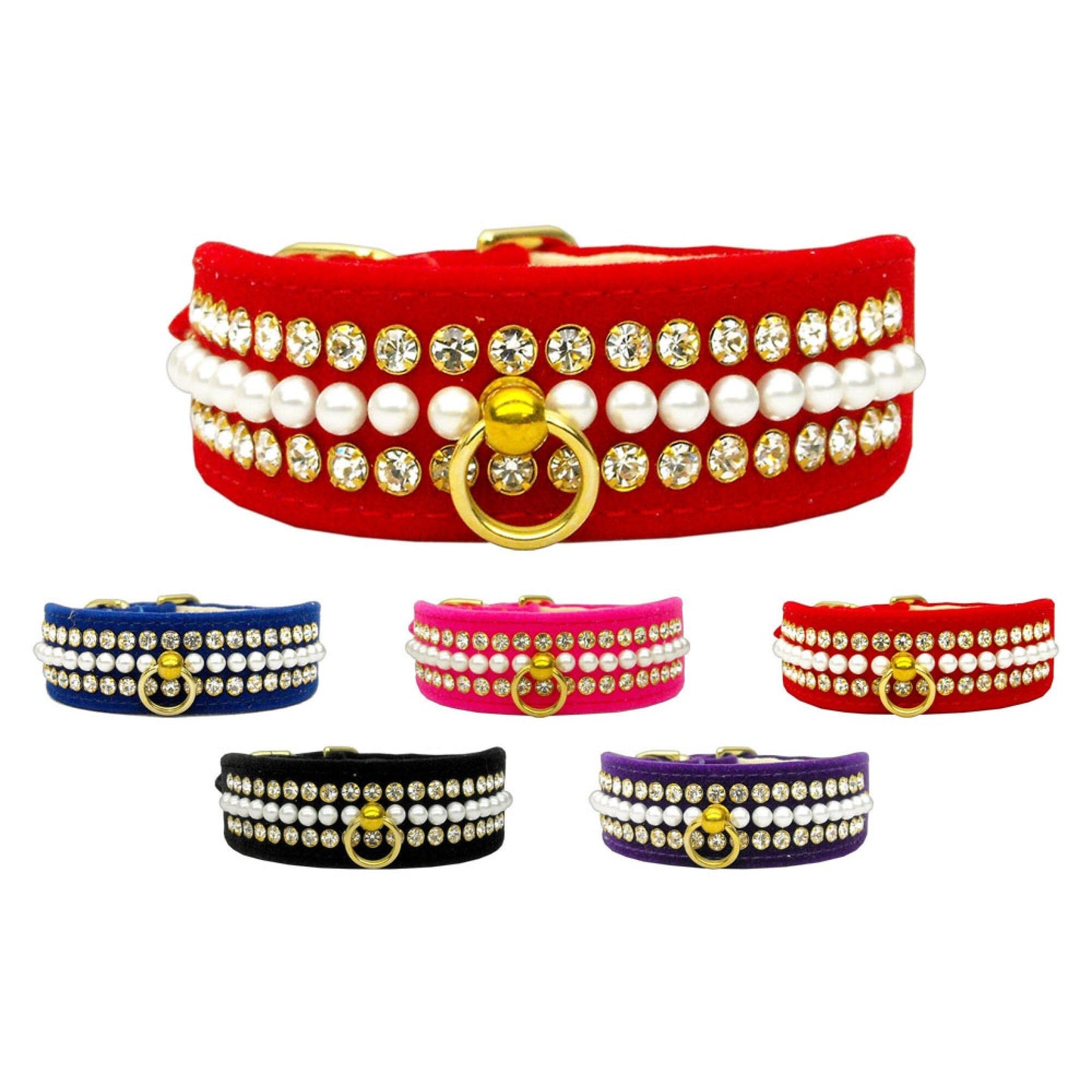 Dog, Puppy and Pet Collar, "Velvet Mini Pearl & Crystal"