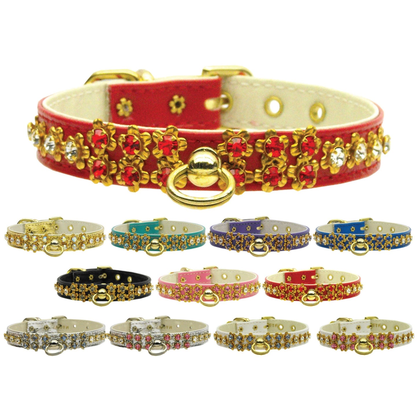 Dog, Puppy & Pet Collar, "Sunburst Crystal Flower"