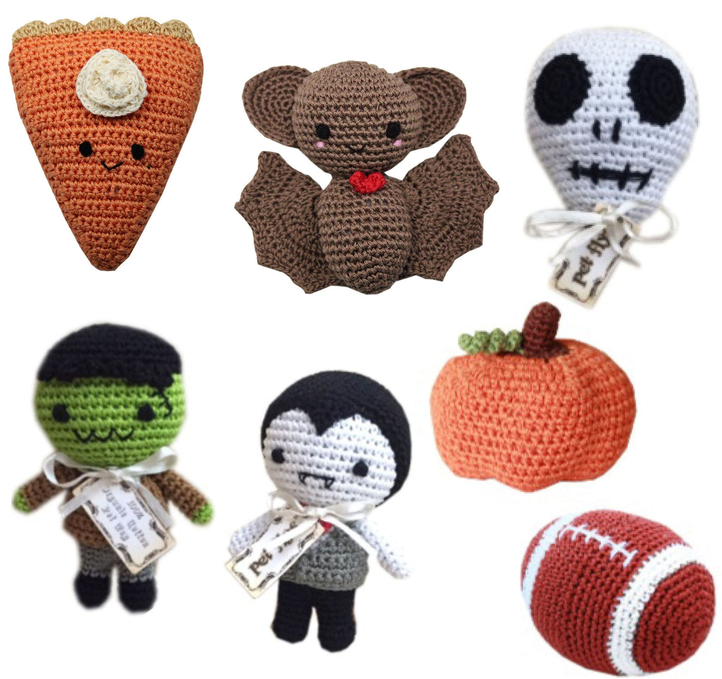 Knit Knacks Organic Cotton Pet& Dog Toys, "Fall Group" (Options: Football, Dracula, Bat Damon, Skully, Franky Monster, Pumpkin, Pumpkin Pie)