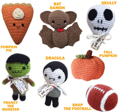 Knit Knacks Organic Cotton Pet& Dog Toys, "Fall Group" (Options: Football, Dracula, Bat Damon, Skully, Franky Monster, Pumpkin, Pumpkin Pie)