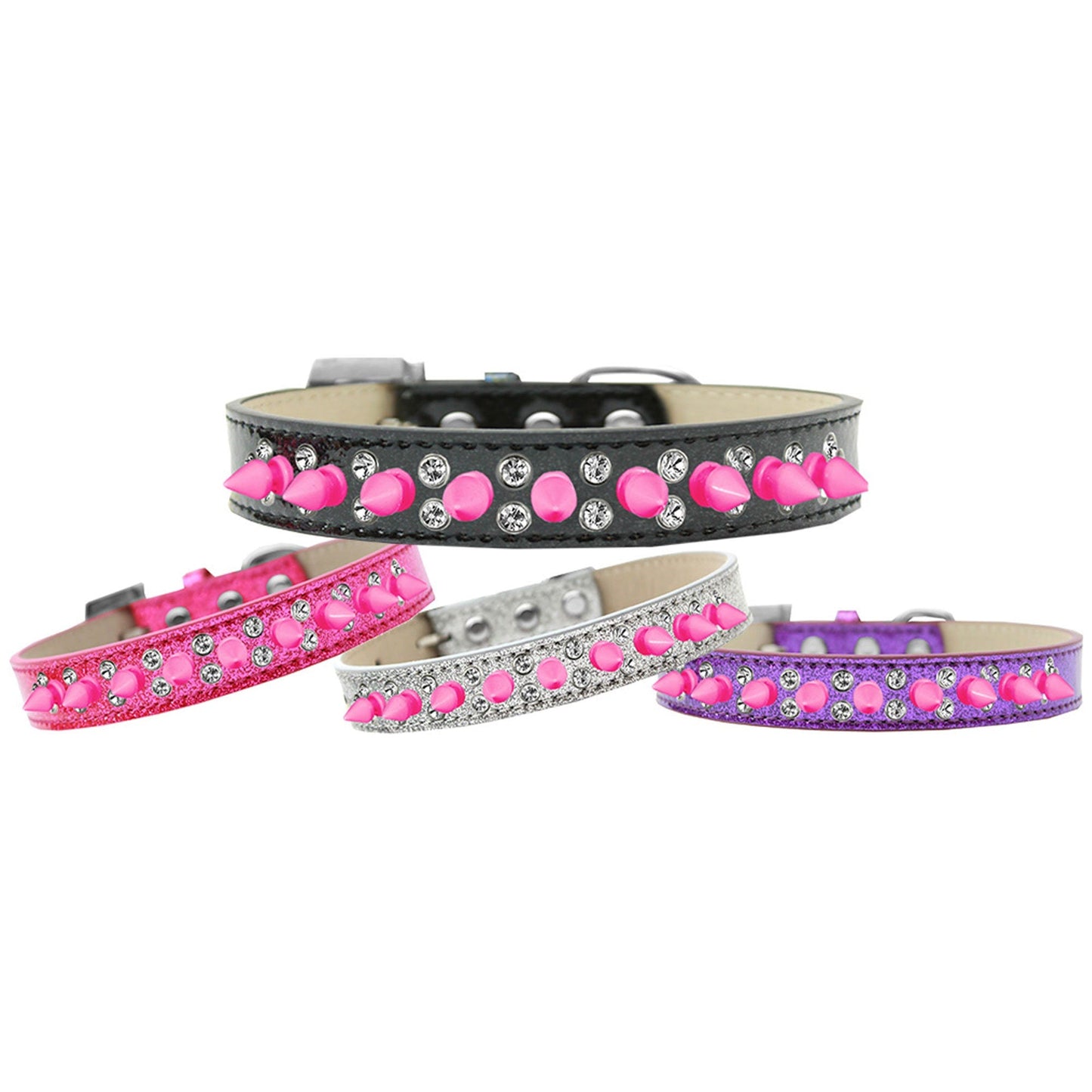 Dog, Puppy and Pet Ice Cream  Collar, "Double Crystal & Bright Pink Spikes"