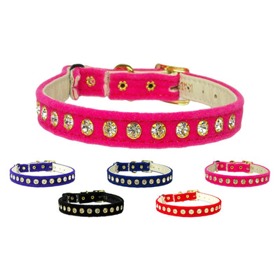 Premium Cat Safety With Band Collar, "Velvet One Row Rhinestone"