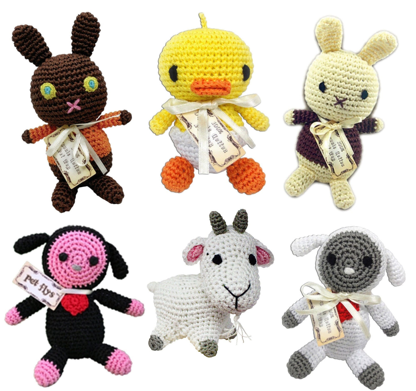 Knit Knacks Organic Cotton Pet & Dog Toys, "Easter Group" (Choose from: Choco Bunny, Foo Foo Bunny, Baby Duck, 2 Different Lambs, or Goat)