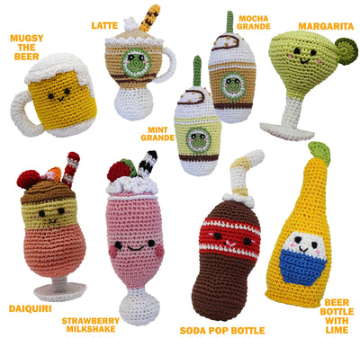 Knit Knacks Organic Cotton Pet, Dog Toy, "Beverages Group" (Choose from 9 different options!)