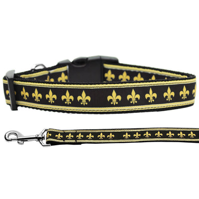 Pet Dog and Cat Nylon Collar or Leash, "Black & Gold Fleur De Lis"