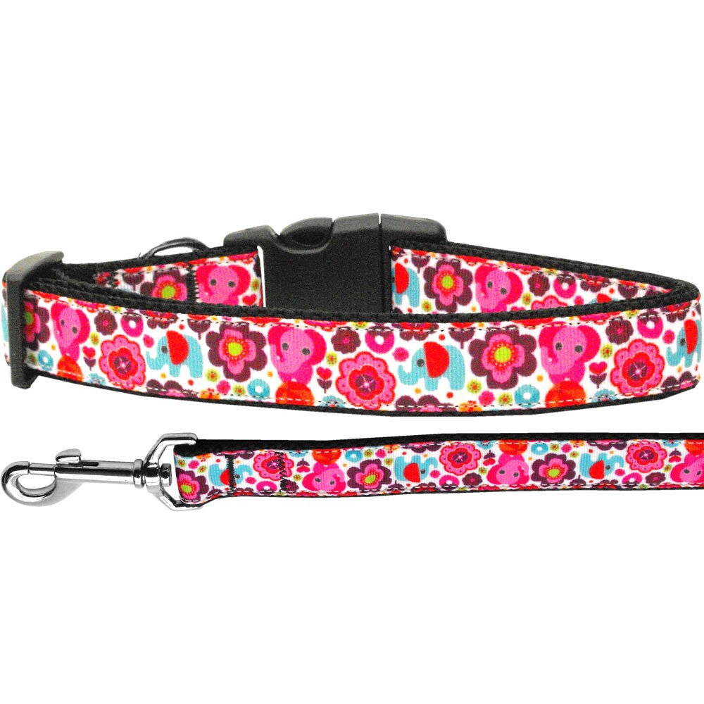 Pet Dog & Cat Nylon Collar or Leash, "Elephant Elefun"